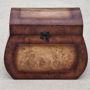 Vintage Wooden Jewelry Keepsake Box Burl Wood Veneer Polished Finish